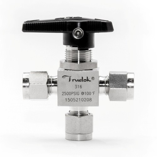 3 Way Ball Valve, SS, 3/4'' Tube Fitting, Cv 3.80 (SS-45XS12)