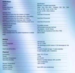 AUTOMATIC EXTERNAL DEFIBRILLATOR SPECIFICATION