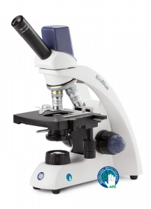 Euromex BB.4255 BioBlue Monocular 5 MP Digital Microscope SMP 4/10/S40/S100x Oil Objectives with Mechanical Stage and 1 W LED Cordless Illumination