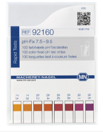 pH test strips, pH‑Fix 7.5–9.5, fixed indicator