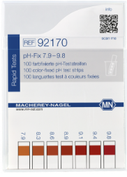 pH test strips, pH‑Fix 7.9–9.8, fixed indicator